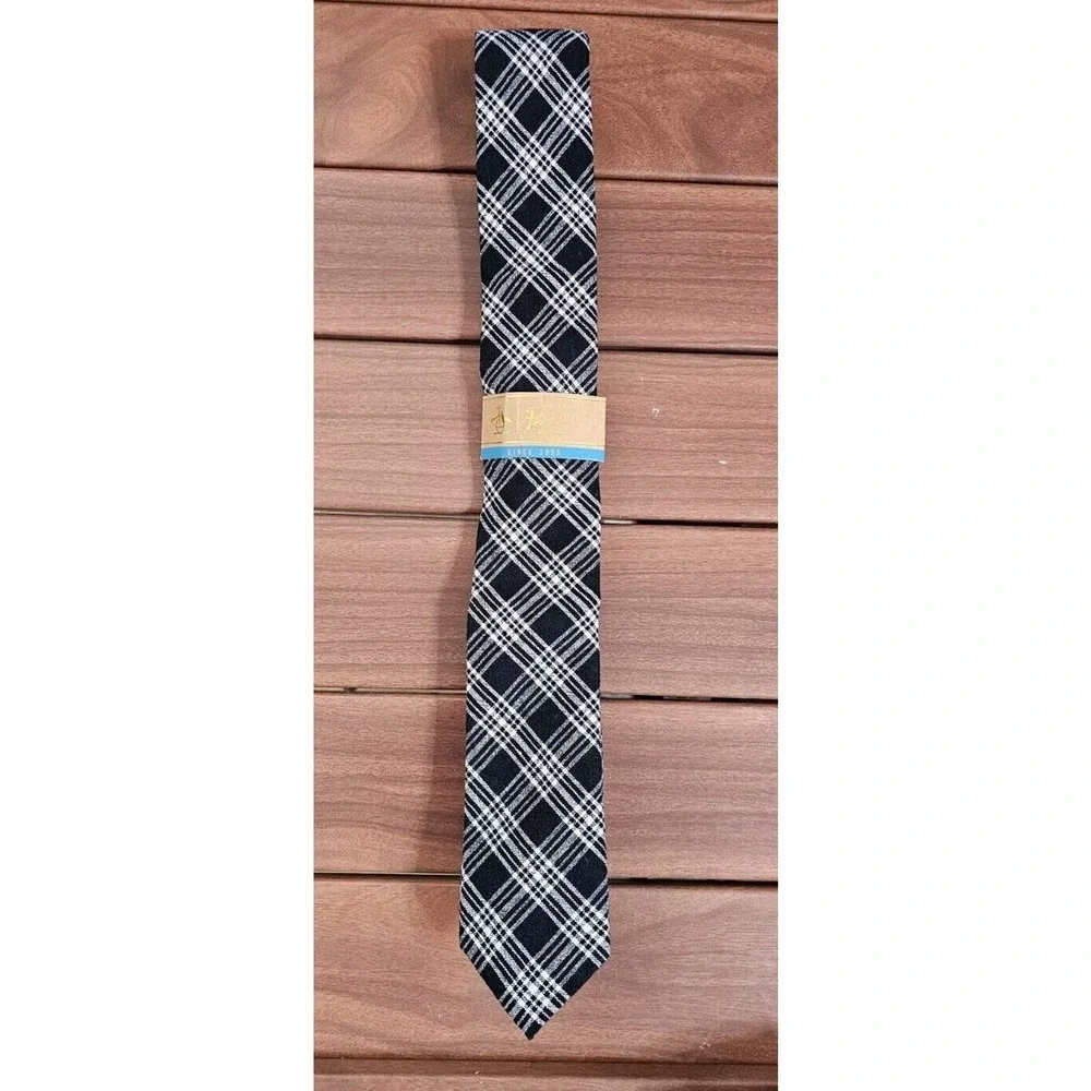 Original Penguin Necktie Black White Plaid Skinny Mens One Size NWT
